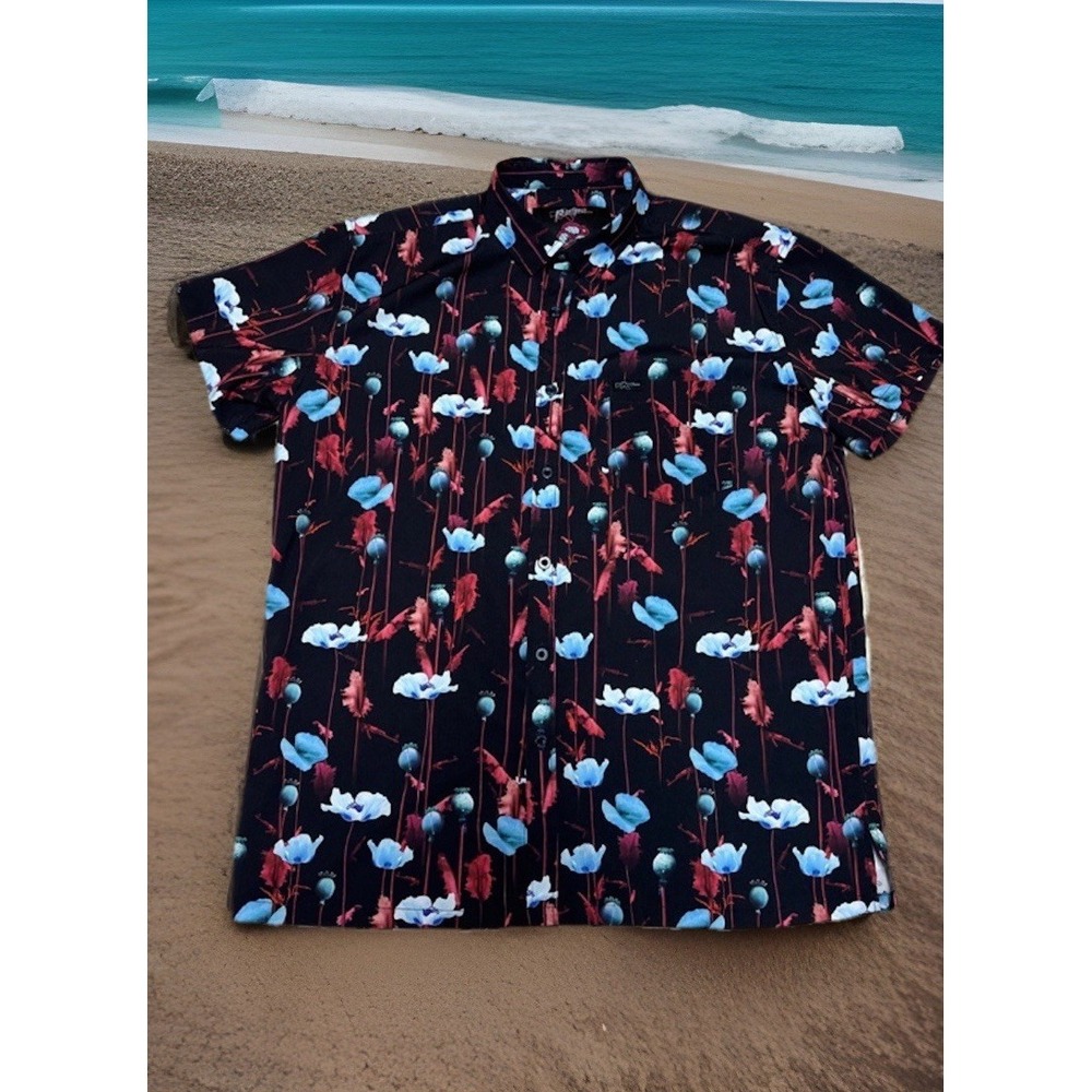 Retro Rifle 3D Poppy Men's Floral Short Sleeve Button Up Shirt Size Large